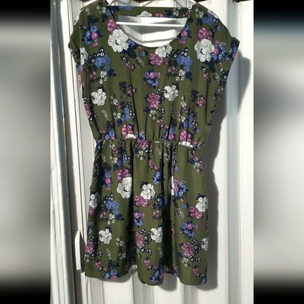 Floral olive green dress